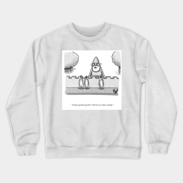 Classic Trojan Garden Gnome Cartoon Crewneck Sweatshirt by abbottcartoons